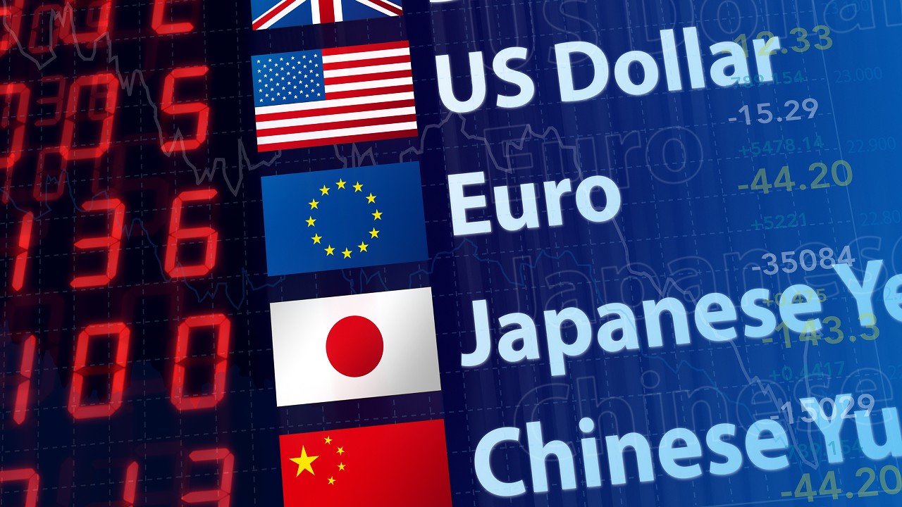A board showing exchange rates of various currencies