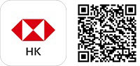 滙豐應用程式及二維碼圖示； 圖片用於香港匯豐的手機開戶及下載香港滙豐流動理財應用程式。
