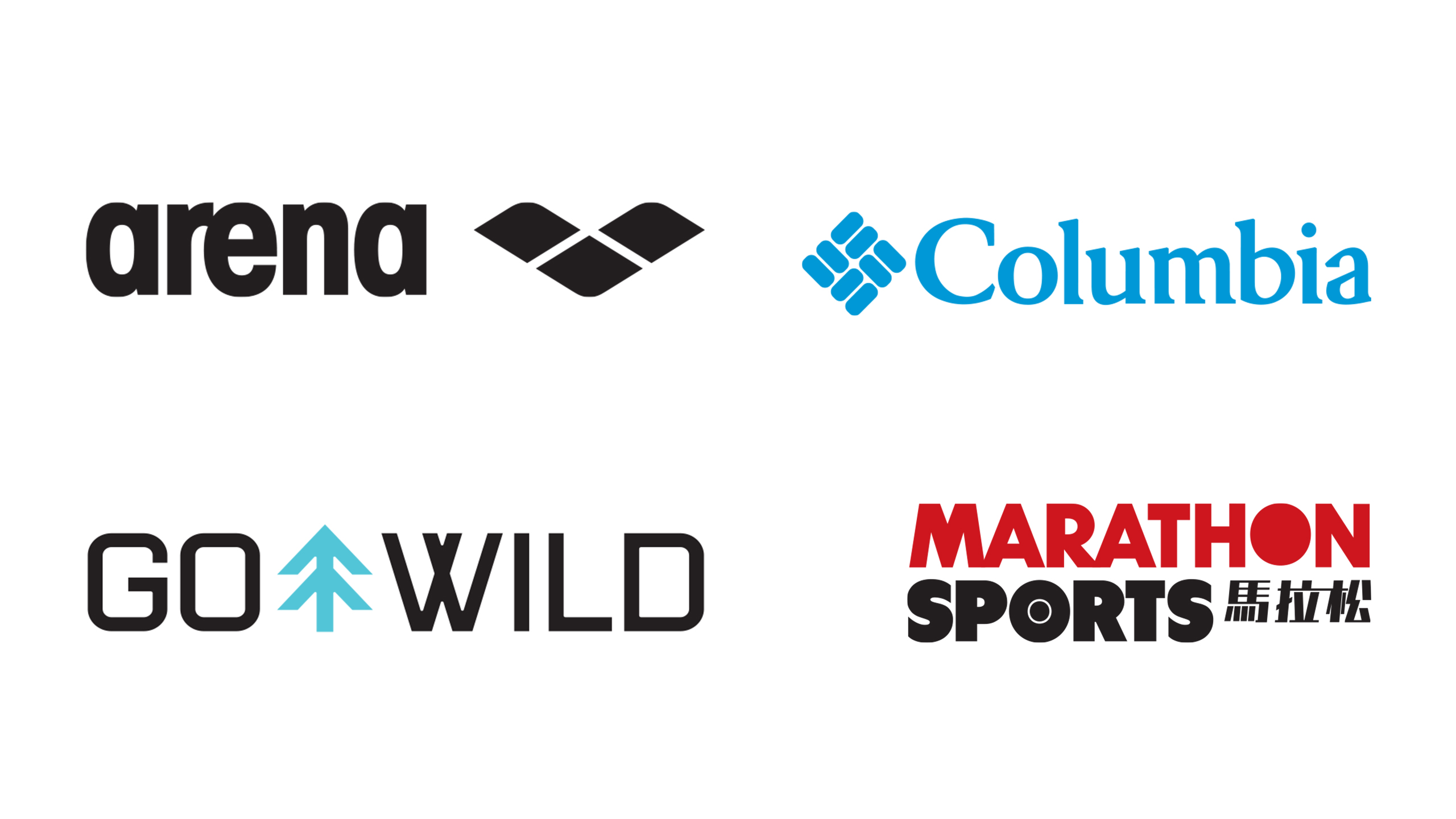 Arena logo, Columbia logo, Go Wild logo, Marathon logo