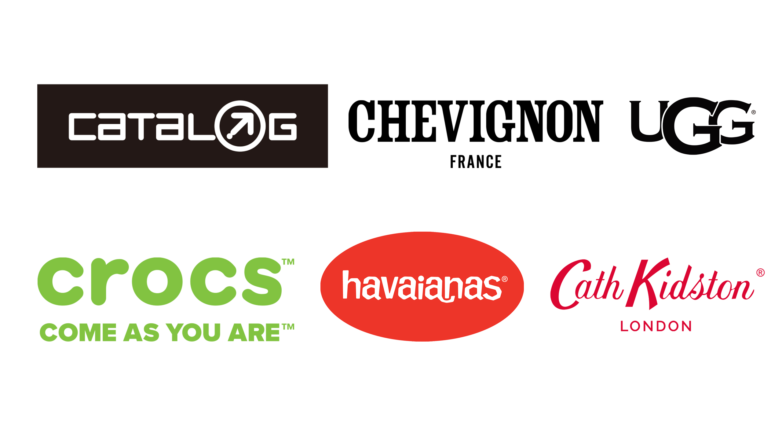 Catalog logo, Chevignon logo, UGG logo, Crocs logo, Havaianas logo, Cath kidston logo