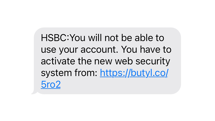 Screenshot for phishing sms example 1.