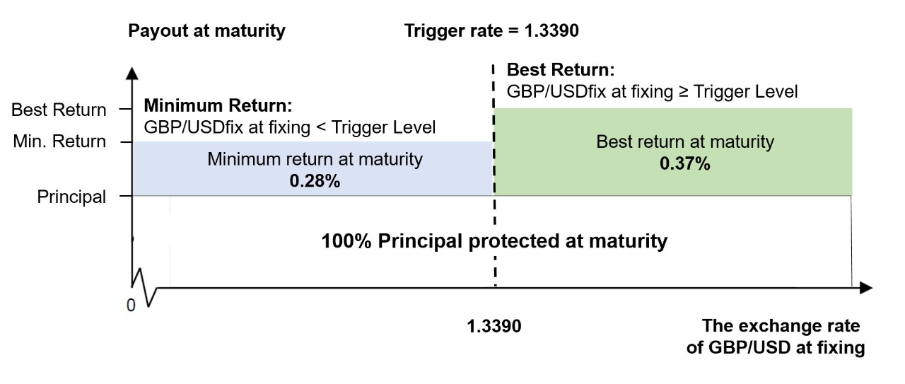 The diagram displays what a CPI placement could include. It is an illustration of the table previously shown, which shows how a customer receives upon maturity - when it reaches at or above the trigger rate 0.7930 , or when it reaches below the trigger rate 0.7930
