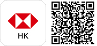 滙豐香港手機銀行應用程式的標誌和QR碼;用於滙豐銀行國際匯款的圖片