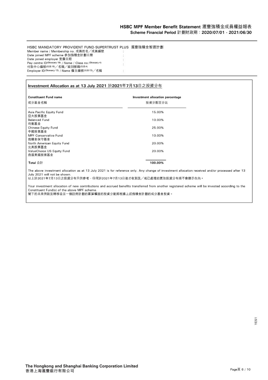 Account Summary 2 of Member Benefit Statement; image used for MPF.