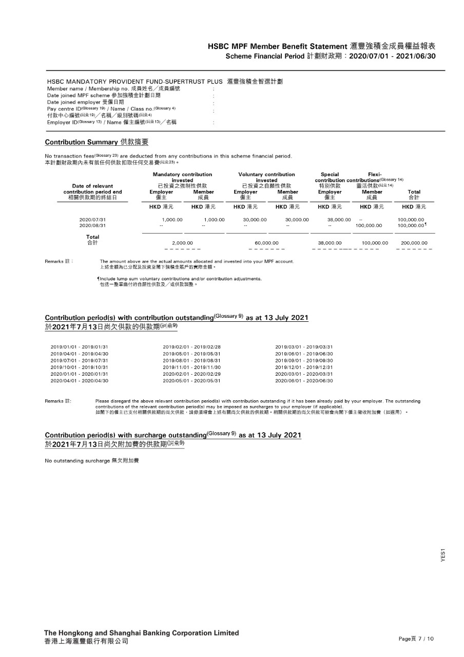 Contribution Summary of Member Benefit Statement; image used for MPF.