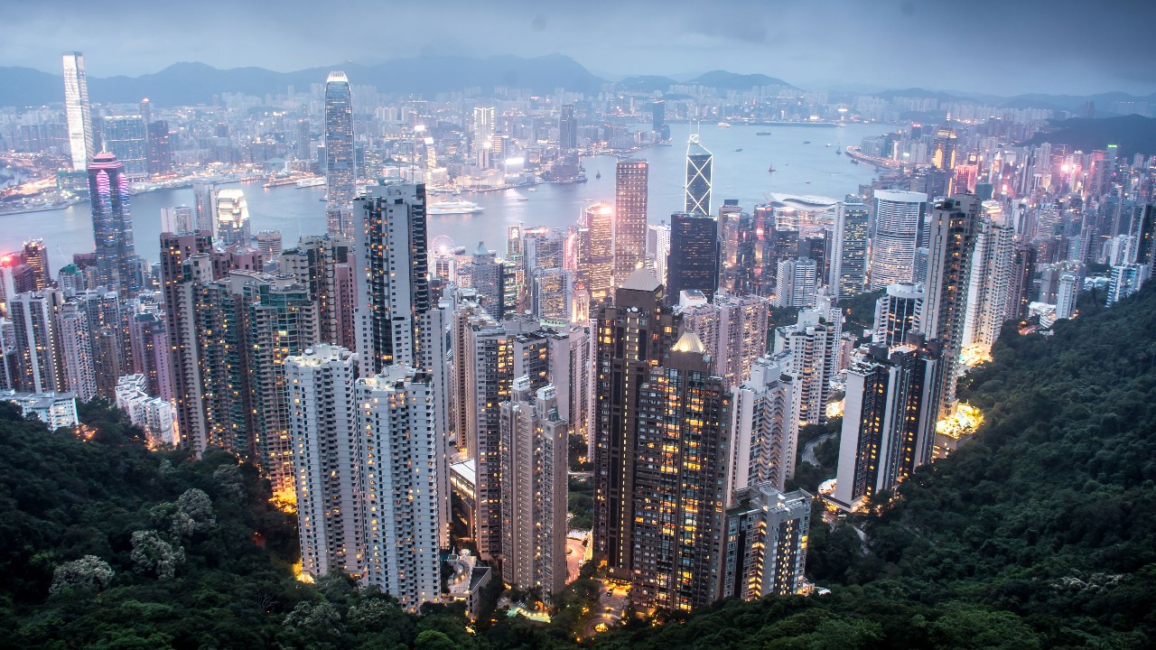 night aerial view hong kong