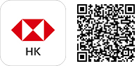 滙豐應用程式及二維碼圖示； 圖片用於香港滙豐的應用程式及下載香港滙豐流動理財應用程式。