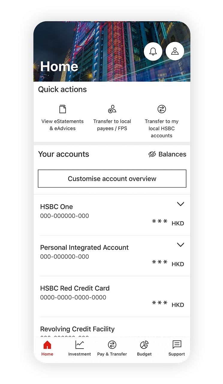 Mobile with HSBC mobile app screen; image used for HSBC mobile banking app.