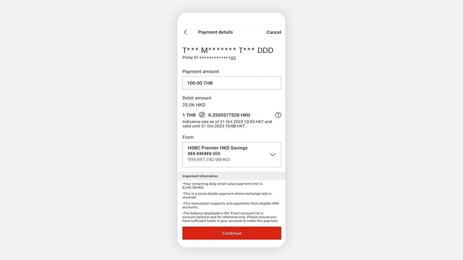 Using HSBC HK Mobile Banking app Send money with FPS step 4