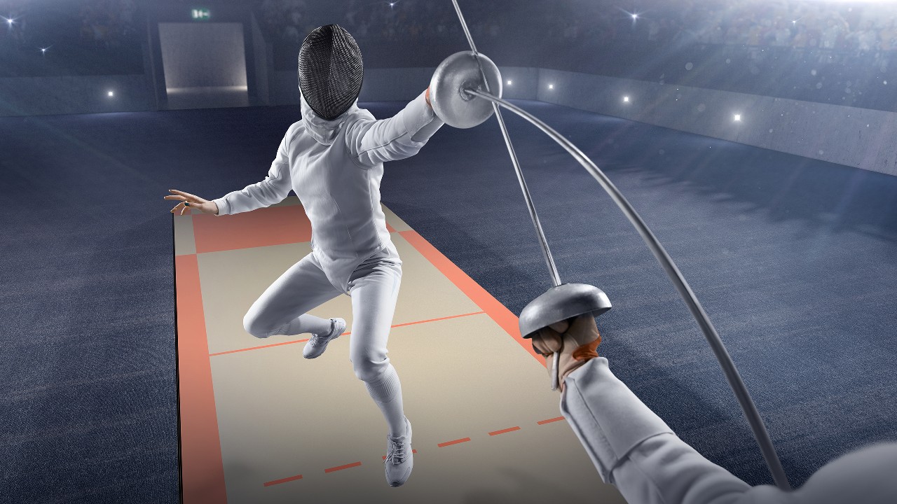 Female fencer fight on big professional stage; image used for navigation of common online threats pages