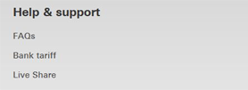 Choose the Live share option under 'help and support'