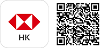 滙豐應用程式及二維碼圖示； 圖片用於香港滙豐的應用程式及下載香港滙豐流動理財應用程式。
